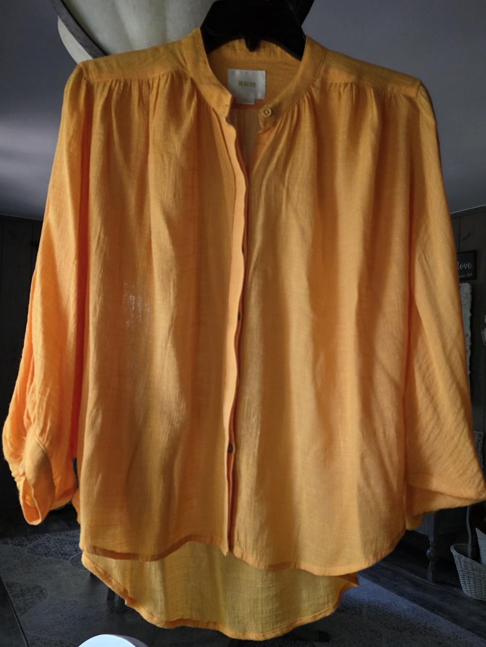 Maeve Button-Front Yellow Collar Top in Orange